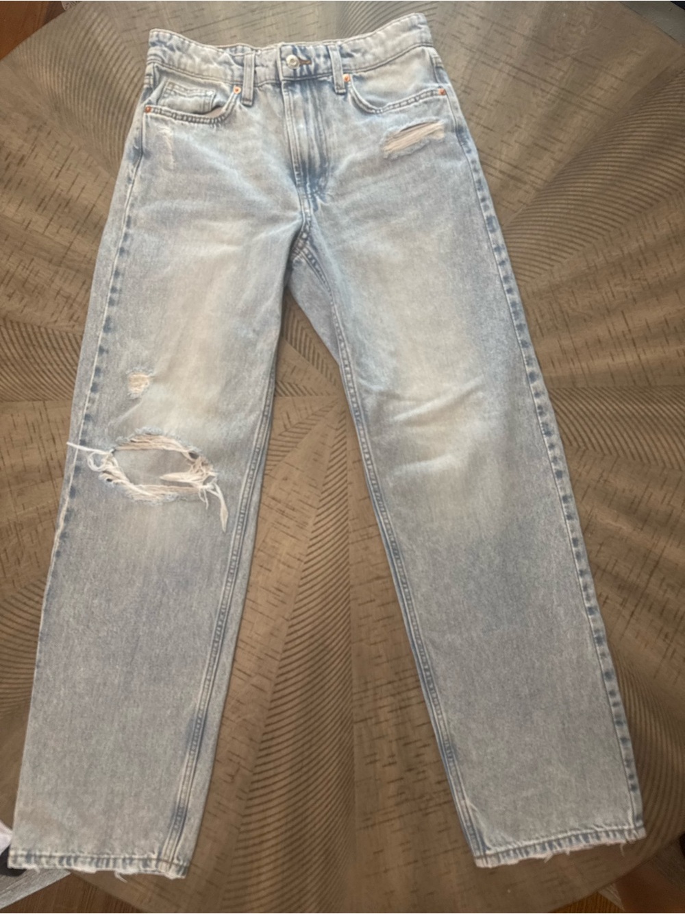 H&M Light Blue Baggy Low Waist Distressed Jeans